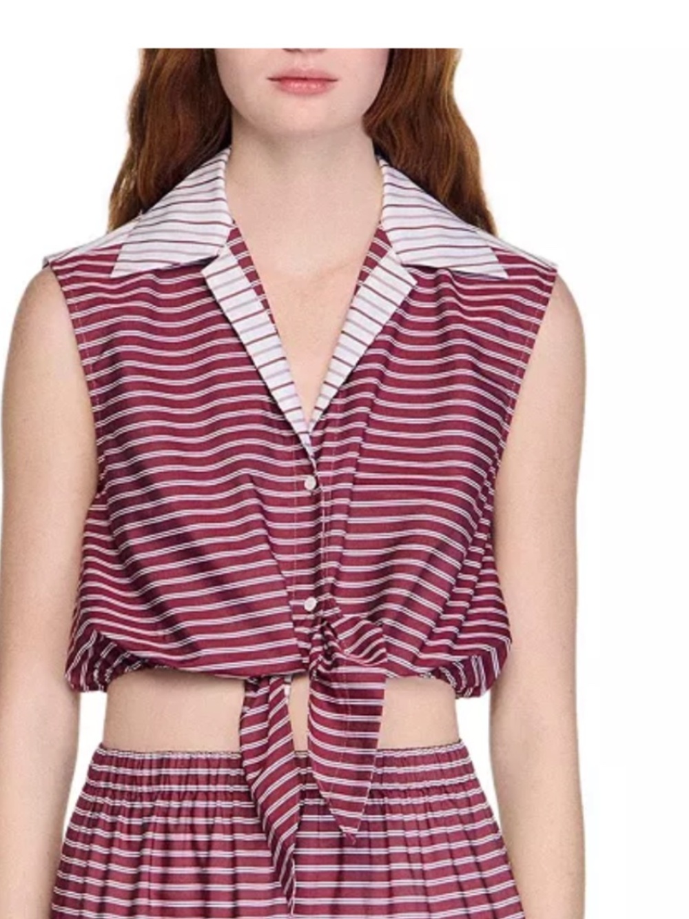 Sandro Cropped Striped Cotton Shirt